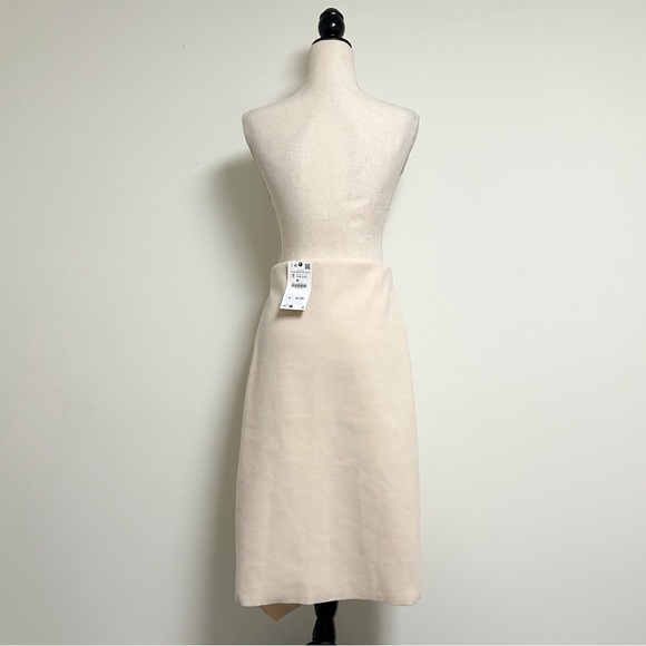 Zara Ivory Felted Pull On Elastic Waistband Asymmetrical Midi Skirt Small NWT - Picture 7 of 14
